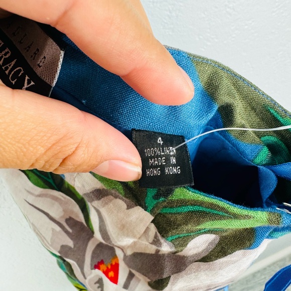 Ellen Tracy Lina Allard Linen Tropical Floral Blue Blazer Skirt Set - Picture 15 of 15